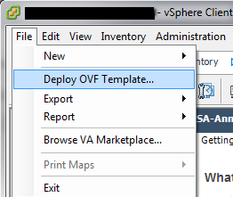 Location of Deploy OVF Template menu item